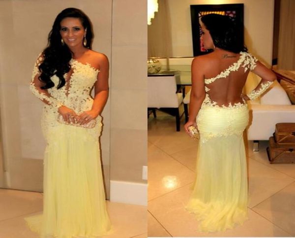 

2019 new arrival long sleeve beads sheer back trumpet pleats flower yellow lace and chiffon connected prom dresses evening gowns5630727, Black