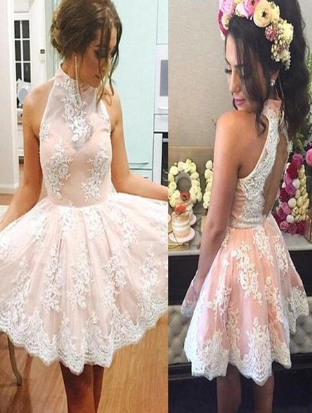 

simple 2019 high neck homecoming dresses a line sweet 16 girls short prom dresses lace applique cocktail party gowns graduation dr6631029, Blue;pink