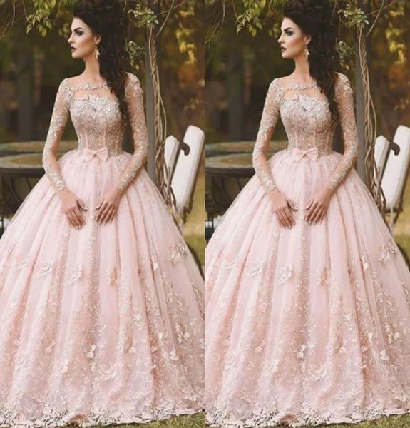 

sweet 16 girls pink gown quinceanera dresses long sleeve sheer lace applique tulle bodice long prom dresses formal party ball cust5723213, Blue;red