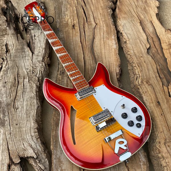 

12 string cherry sunburst color 381 electric guitar body & back with flame maple r shape tailpiece guitarra