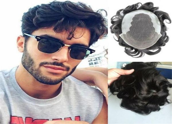 

q6 base human hair toupees 6inch indian natural wave toupee for men 9075297, Black