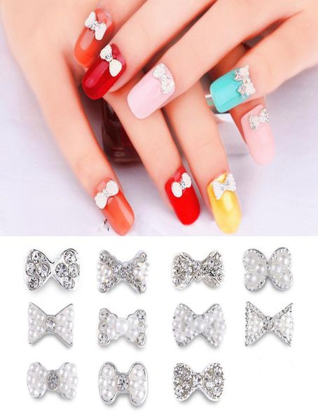 

silver bow tie nail alloy crystal ab rhinestones tiny bow glitter charm 3d nail jewelry nail art decorations f5538565150, Silver;gold