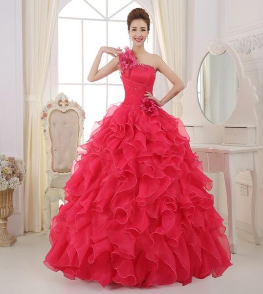 

2015 new red pink quinceanera dresses ball gown with organza appliques beads crystal lace up dress for 15 years quinceanera gowns 2641092, Blue;red