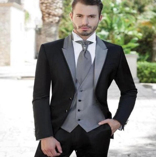 

grey silver mens suits 2017 wedding suits for groom tuxedos grooms suits 2017 two buttons three pieces groomsmen suit jacketpant7048070, Black;gray
