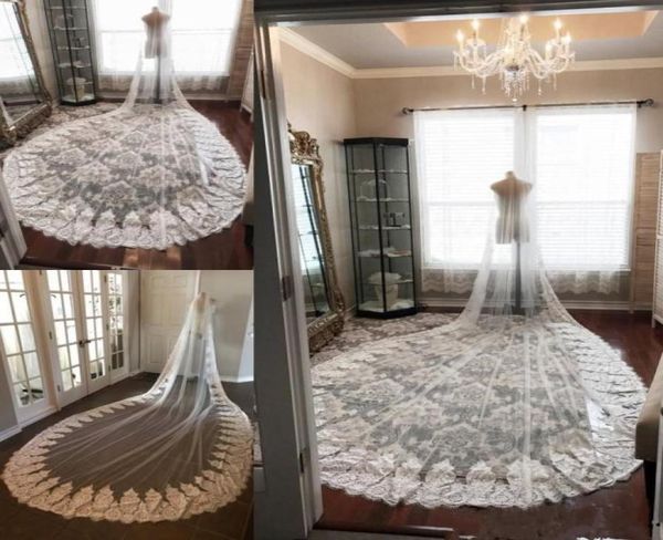 

cathedral length 3m wedding veils lace applique one layer tulle bridal veil with comb custom made4658472, Black