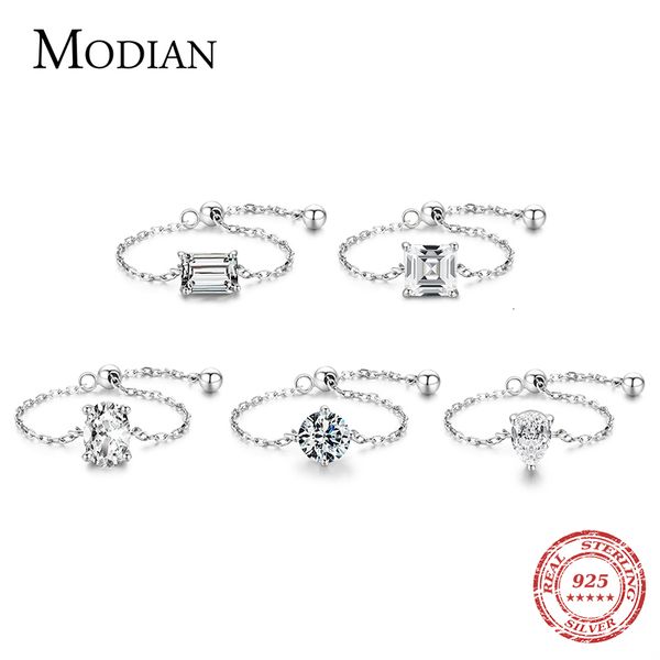 

with side stones modian 5 style clear cz link chain ring trendy 925 sterling silver adjustable charm gold color rings for women wedding jewe