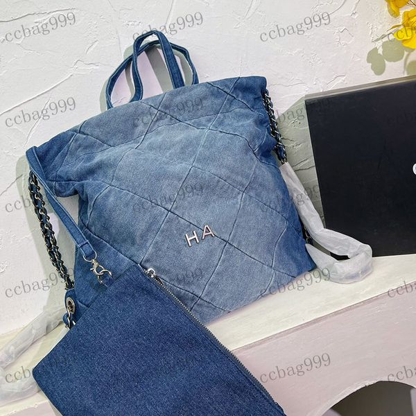 

denim backpack 22 garbage bag gradient color denim bag hardware metal buckle matelasse chain handbag shoulder bag large capacity shopping ba
