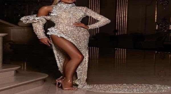 

african bling gold sequin mermaid trumpet prom dresses 2021 sweetheart sweep train split long party pageant formal evening gowns c8976697, Black;red