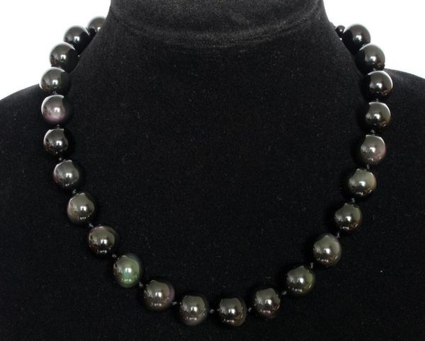 

genuine black obsidian 14mm round beads gemstone necklace 189894467, Silver