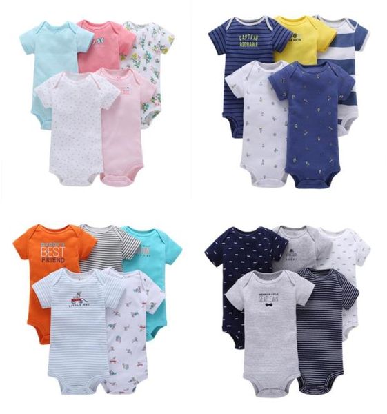 

baby rompers boys girls 100 cotton short sleeve rompers 5pcslot mixed pattern newborn toddler infant clothes 2020 summer9567957, Blue
