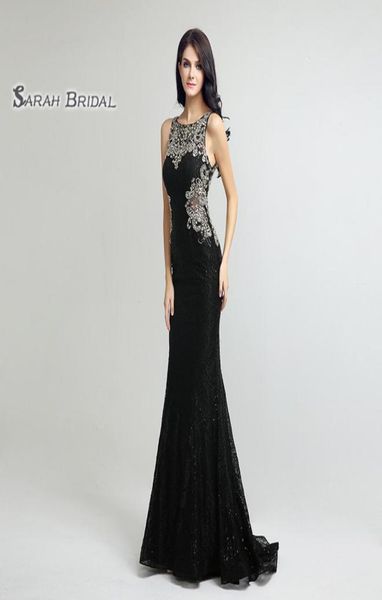 

luxury tulle mermaid crystals sequins prom hollow back 2020 sheer bodice elegant vestidos de festa evening occasion gown lx175107481, Black