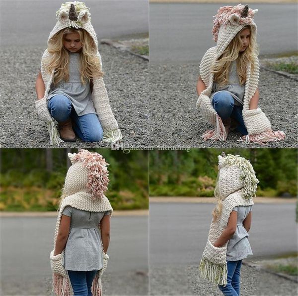 

kids unicorn scarf cap 2 in 1 kids infant warm knitted hats warmer winter beanie hat tassels cap 3 colors c32296507495, Yellow