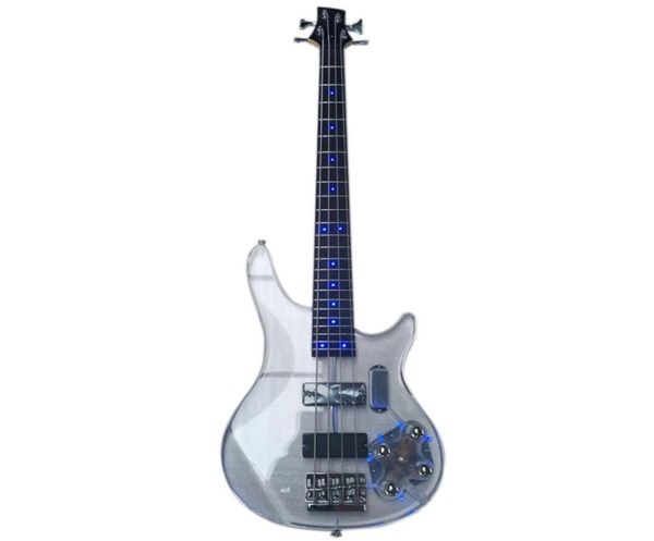 

acrylic body electric bass guitar with blue light inside017537079