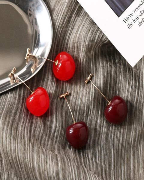 

new fashion red cherry fruit simple earrings fo dangle earrings sweet long pendant girl gift summer korea jewelry2798497, Silver