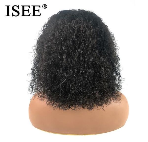 

2020 new mongolian curly short human hair wigs for women lace front human hair wigs isee hair wigs remy 150 density bob lace fron8139712, Black