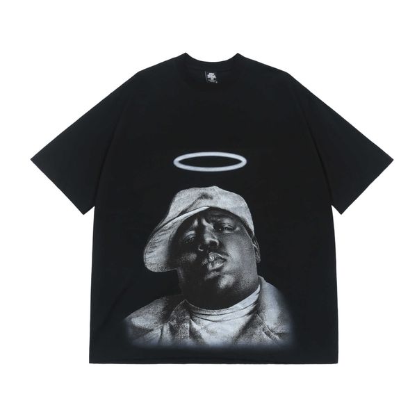 

oversized us men's loose hiphop hip-hop chicano short sleeved t-shirt trendy label stussys wz43, White;black
