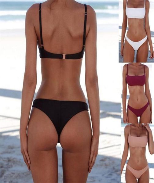 

8 shades new summer women solid bikini set pushup unpadded bra swimsuit swimwear triangle bather suit swimming suit biquini6174977, Black