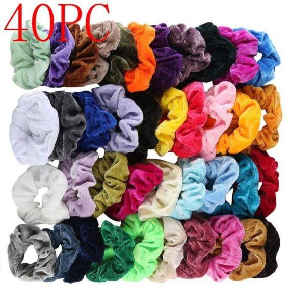 

40 pcs velvet soft elastic hair rubber bands holder tie rope for women girls scrunchie crunchies hair accessories ring ponytail1616795, Slivery;white
