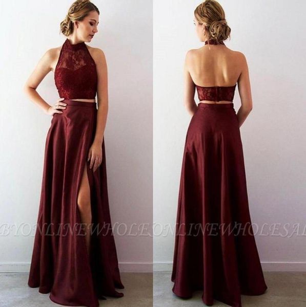 

maroon 2 pieces prom evening dress lace aline formal party gown plus size high neck pageant dresses custom made bc18831701489, Black