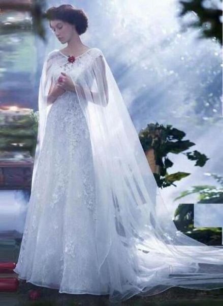 

2019 new long tulle bridal jacket wedding cape without sleeve whiteivory ruched boleros wraps shawl with court train5009463, White
