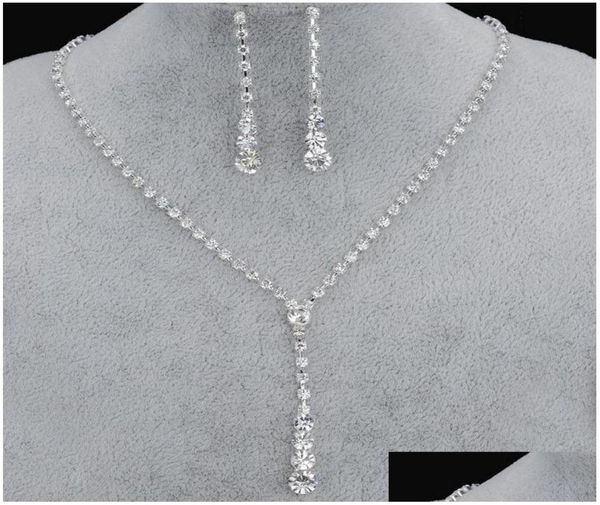 

jewelry bling crystal bridal set sier plated necklace diamond earrings wedding jewellery sets bride bridesmaids accessories drop d2798780, White