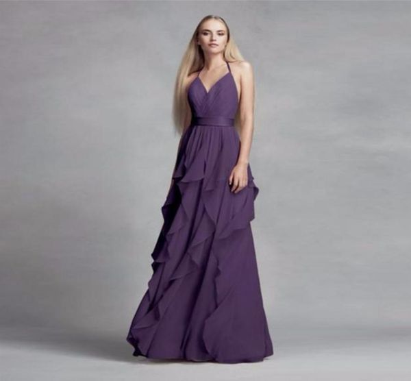 

2021 new chiffon purple halter neckline bridesmaid dress with cascading skirt vw360326 wedding party evening formal gowns8392387, White;pink