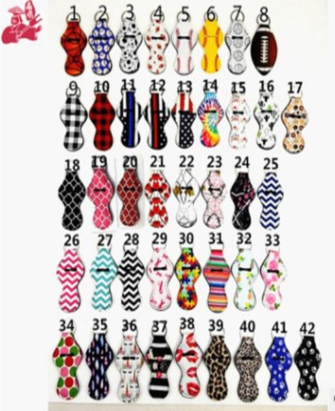 

colorful key chain lipstick keyring holder blanks neoprene holder baseball softball stripe printing lipstick cover case party favo6053451
