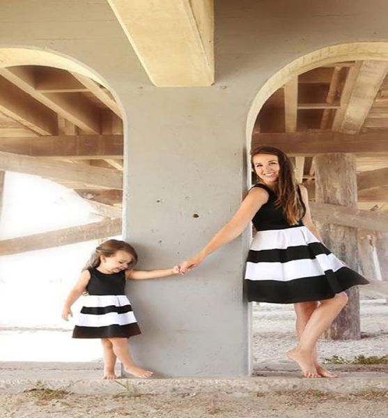 

mommy and me family matching mother daughter striped patchwork dresses mom and daughter dress kids parent child outfits clothes6643270, Blue