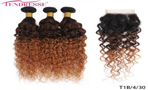

100 unprocessed virgin hair water wave bundle with closure colored t1b430 ombre wet and wavy bundles with 4x4 closures 4pcs remy 3401409, Black;brown