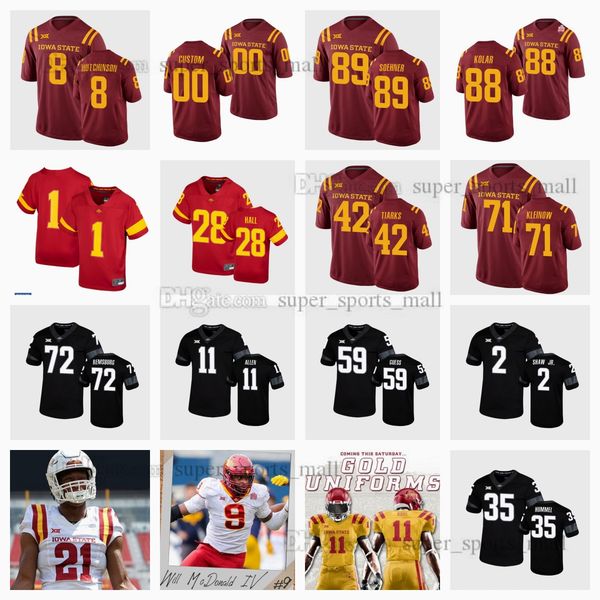 

custom ncaa college iowa state cyclones football jersey will mcdonald jake hummel jack tiarks chase allen mike rose breece hall hunter dekke, Black