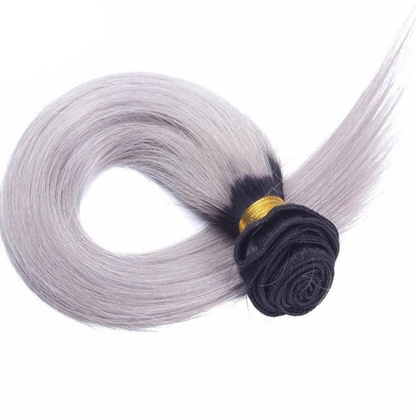 

silver grey ombre straight human hair wefts 1b silvery grey two tone ombre hair weave extensions new arrival brazilian hair weavin8590338, Black;brown
