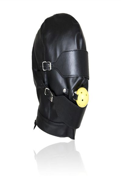 

pu leather hoods head mask fetish bondage zipper full head harness with removable blindfold gothic costume with blindfold gag4953306, Red;black
