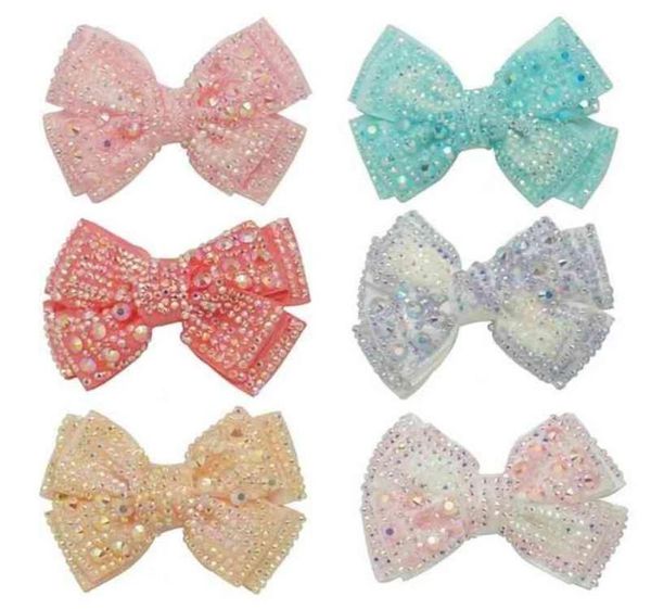

cn 12pcslot 4quot plain hair bows with black clips kids girls crystal jelly bows hair clips hairgrips hair accessories 2108121431492, Slivery;white
