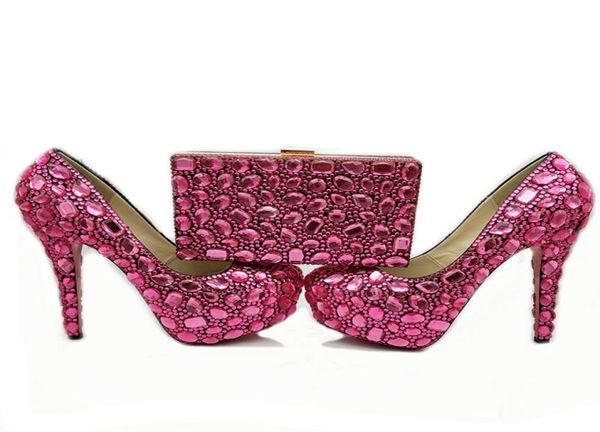 

fuschia crystal wedding party shoes with clutch 14cm high heel platforms bridal wedding party shoes and bag sets bridesmaid shoe9621278, Black