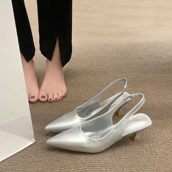 

lady sandals summer women's new large pointed back hollow shallow mouth baotou thin heels gold elegant high, Black