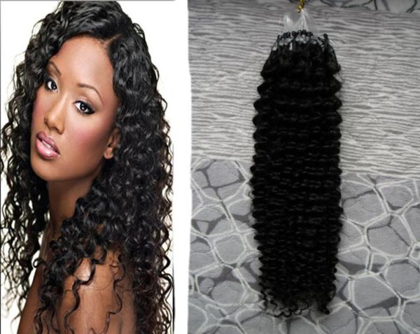 

natural color human hair micro ring loop hair extensions loop micro rings kinky 100g brazilian kinky curly micro bead hair extensi1825051, Black