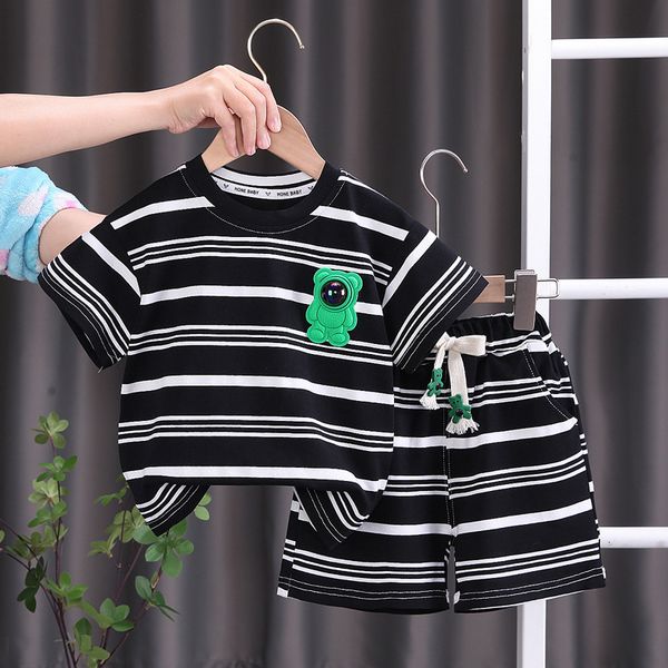 

clothing sets black white striped short sleeved set for girls boys summer outfits children s cool sport casual shorts costume 2pcs bebes 230