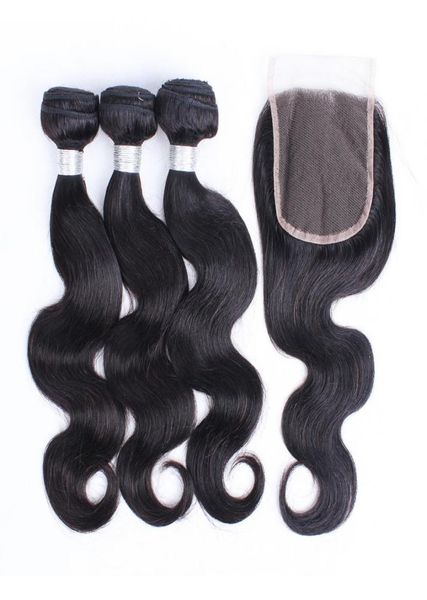 

3 bundles with 44 lace closure peruvian remy hair extension body wave natural color brazilian indian malaysian virgin human hair 2728824, Black;brown