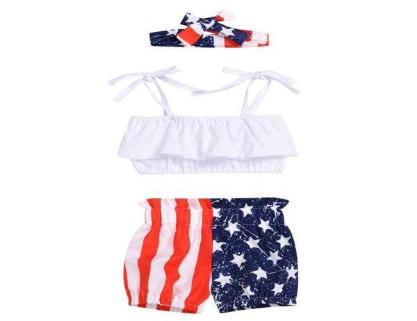 

girls sling swimsuit set american flag independence national day usa 4th july tieshirt striped star print stitching shorts he6110214, Blue
