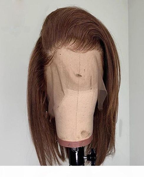 

180density brizilian chestnut full lace human hair wigs with baby hair short bob silky straight 13x6 lace front wigs for women 3604674448, Black