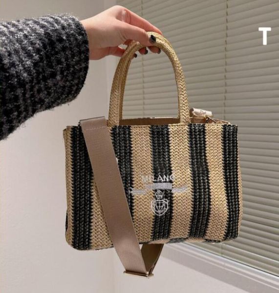 

classic straw shoulder bag women mens designer beach bags woody bucket summer weave travel tote luxury crossbody handbags clutch bags 25x17c