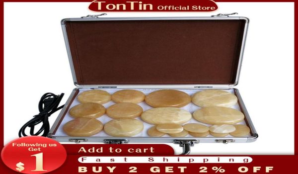 

new type 18pcsset stone body massager yellow jade salon spa with heater box stone massage1599504