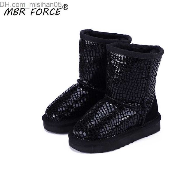 

boots mbr force new children waterproof classic snow boots boys girls genuine leather fashion warm winter boots 201113 z230630, Black;grey