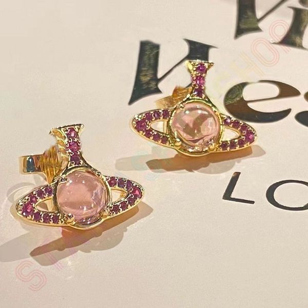 

new saturn pink blue transit beads double sided earrings fashion women's versatile allergic earrings sweet earrings with box, Golden