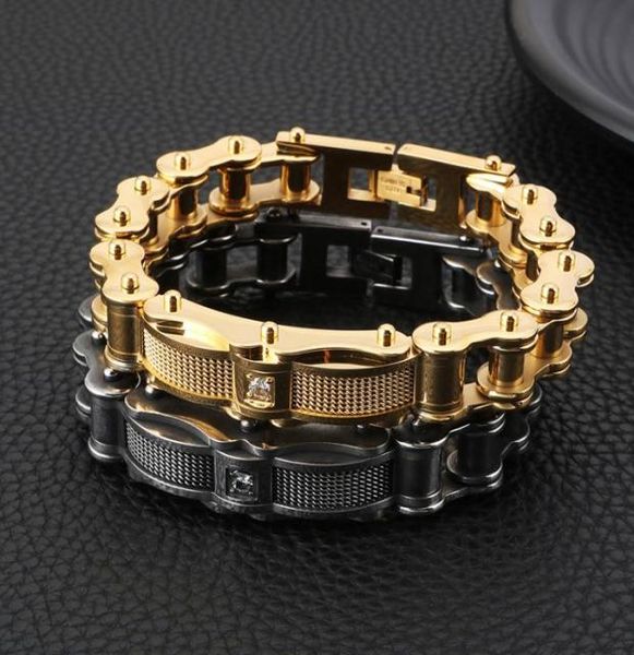 

bangle fashion locomotive men bracelet black gold stainless steel simple street motorcycle bicycle chian style bracelets jewelry 27395161