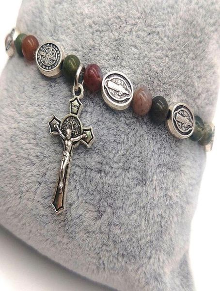 

natural stone agate cross bracelet strands rosary icon of jesus beaded bracelets elasticity handmade factory 9043931, Black