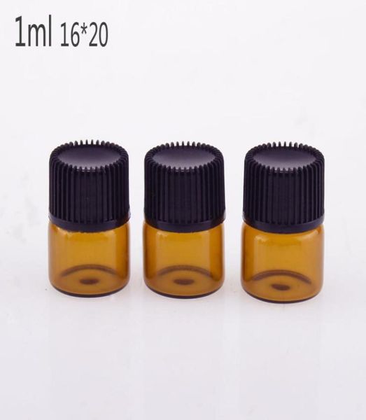 

100pcslot 1ml 2ml 3ml 5ml glass essential oils bottle with black and white lid brown glass7820987