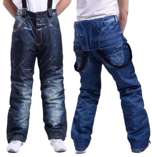 

ski pants denim suspenders thickened snowboard pants for men winter waterproof windproof breathable with 009051