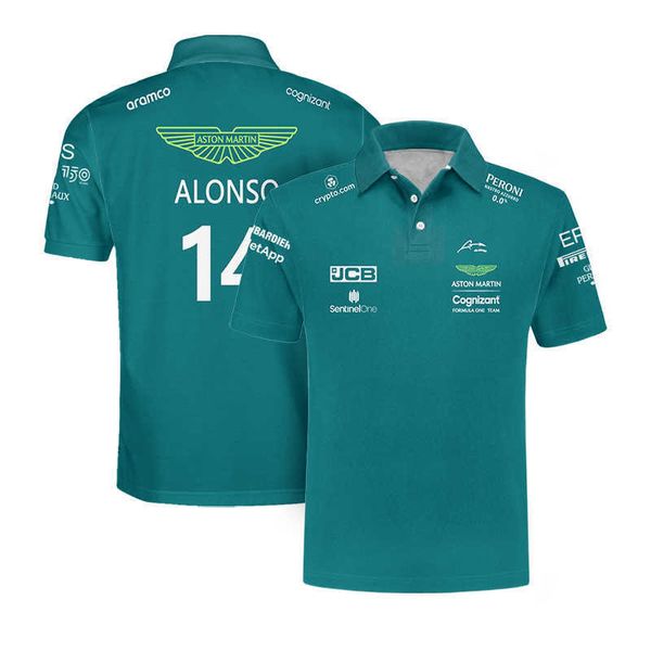 

23 new formula one men's polo f1 team short sleeve spanish racing driver fernando alonso 14 and stroll 18 t-shirts fashion aston martin, White;black