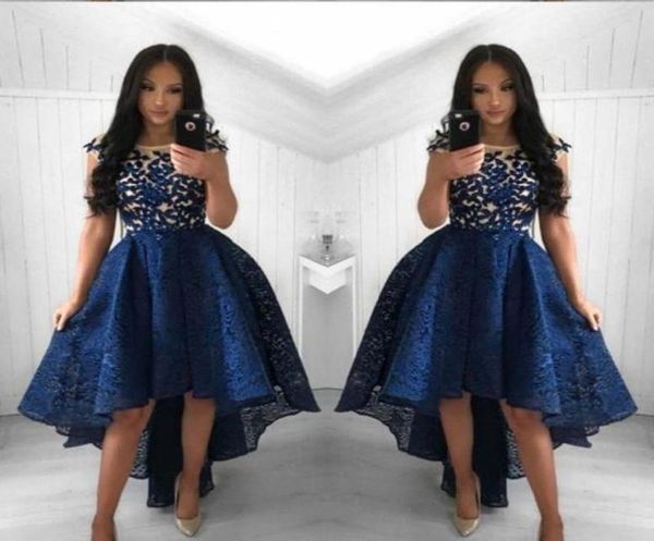 

new navy blue cocktail dresses 2019 arabic dubai style high low lace formal club wear homecoming prom party gowns plus size custom6458161, Black